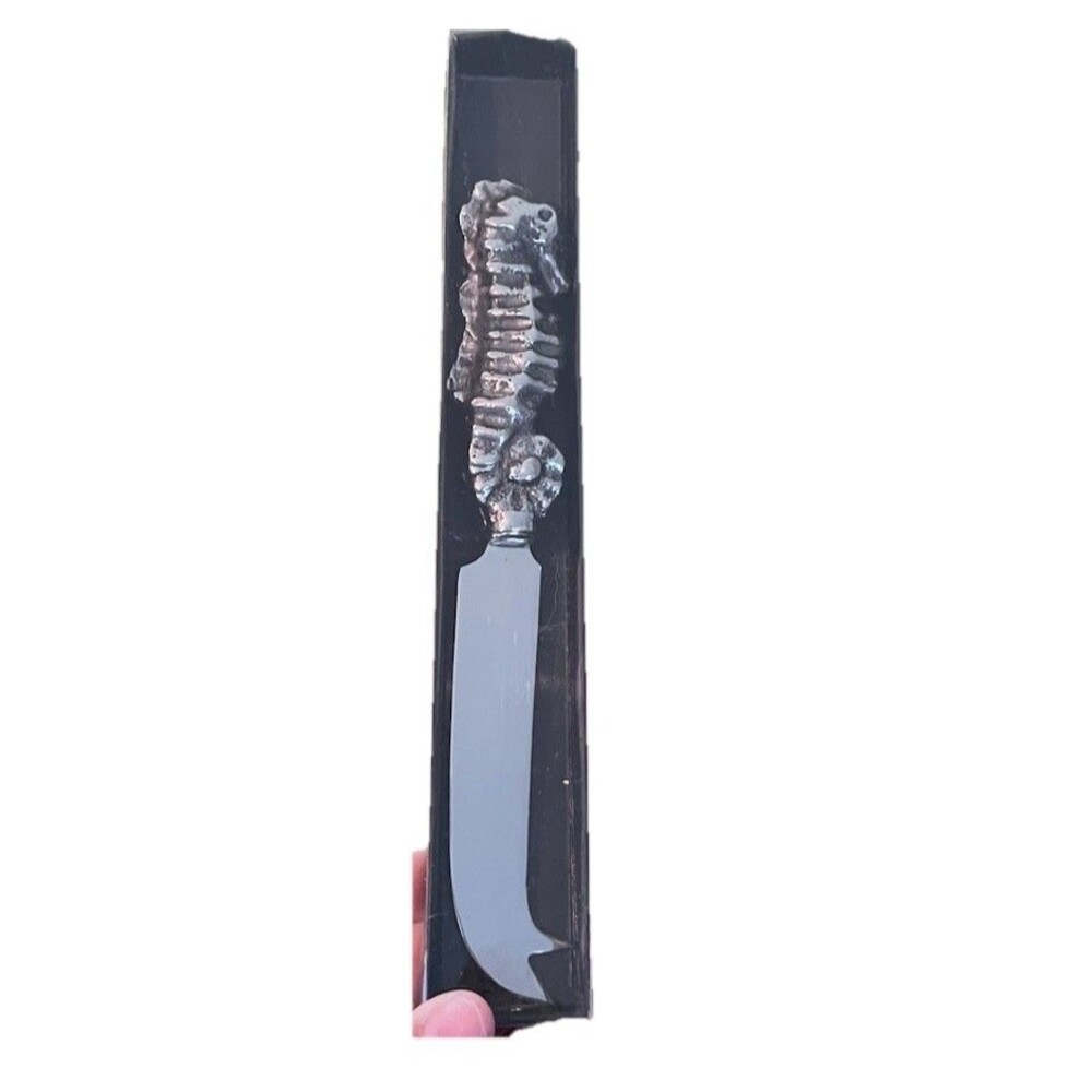 Brand New Seahorse Cheese Knife Star Home Nautical Coastal Pewter Stainless